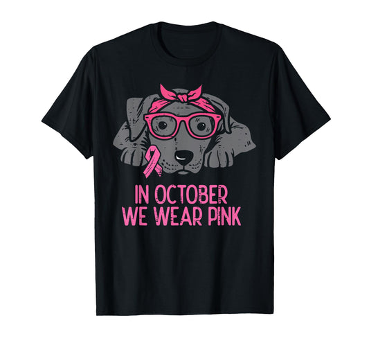 In October We Wear Pink Pitbull Dog Breast Cancer Awareness T-Shirt