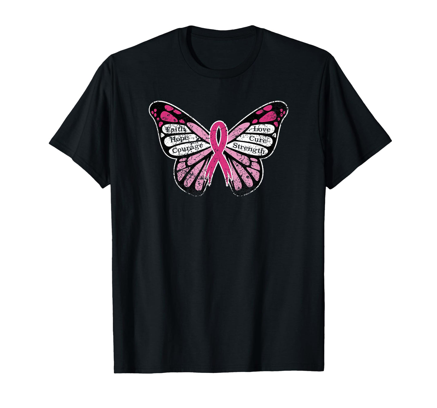 Vintage Breast Cancer Awareness Pink Ribbon Butterfly T-Shirt