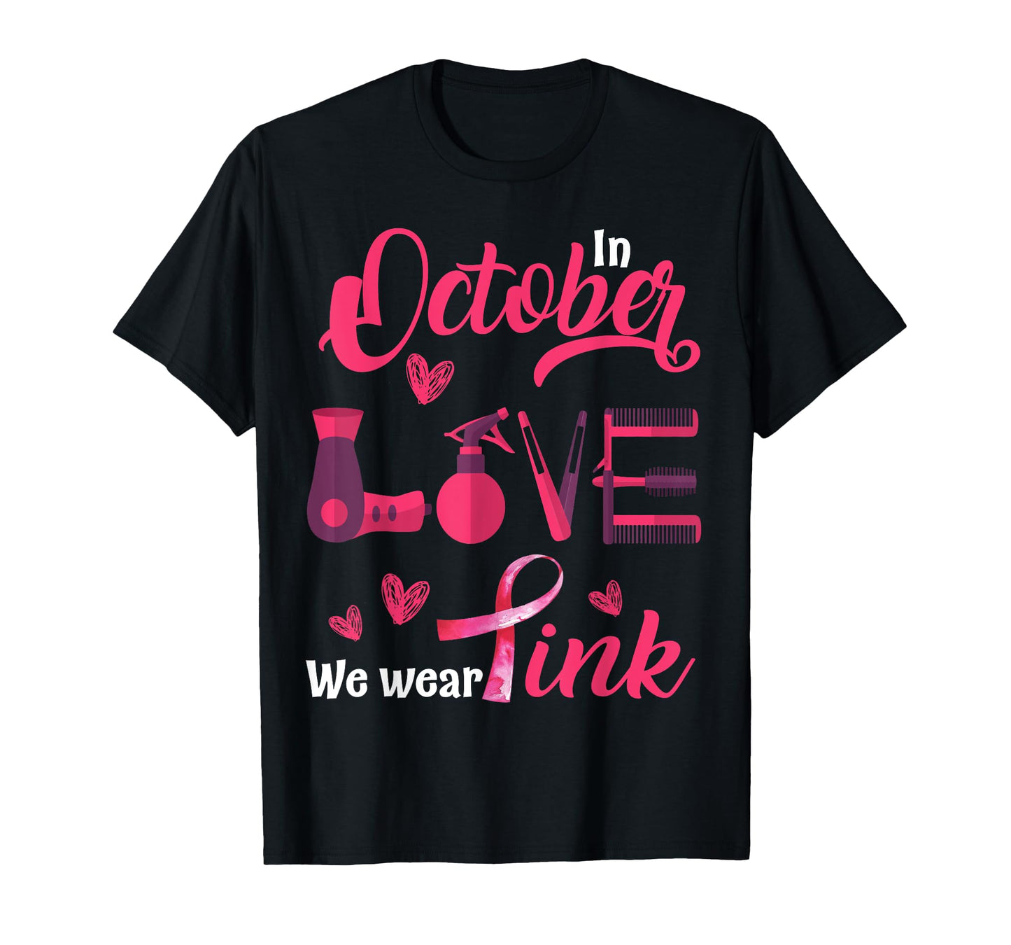 Pink Ribbon Hairstylist Breast Cancer Awareness Halloween T-Shirt