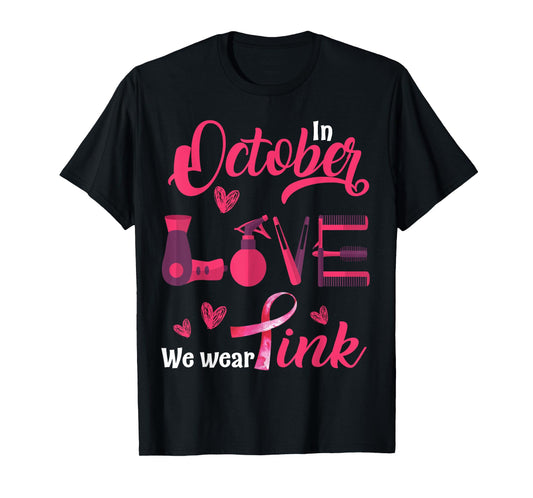 Pink Ribbon Hairstylist Breast Cancer Awareness Halloween T-Shirt