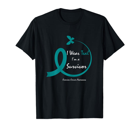 Cute Ovarian Cancer Survivor Gifts Teal Butterfly Awareness T-Shirt