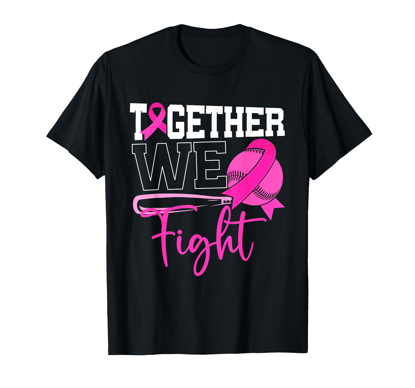 Together We Fight Softball Breast Cancer Awareness Ribbon T-Shirt