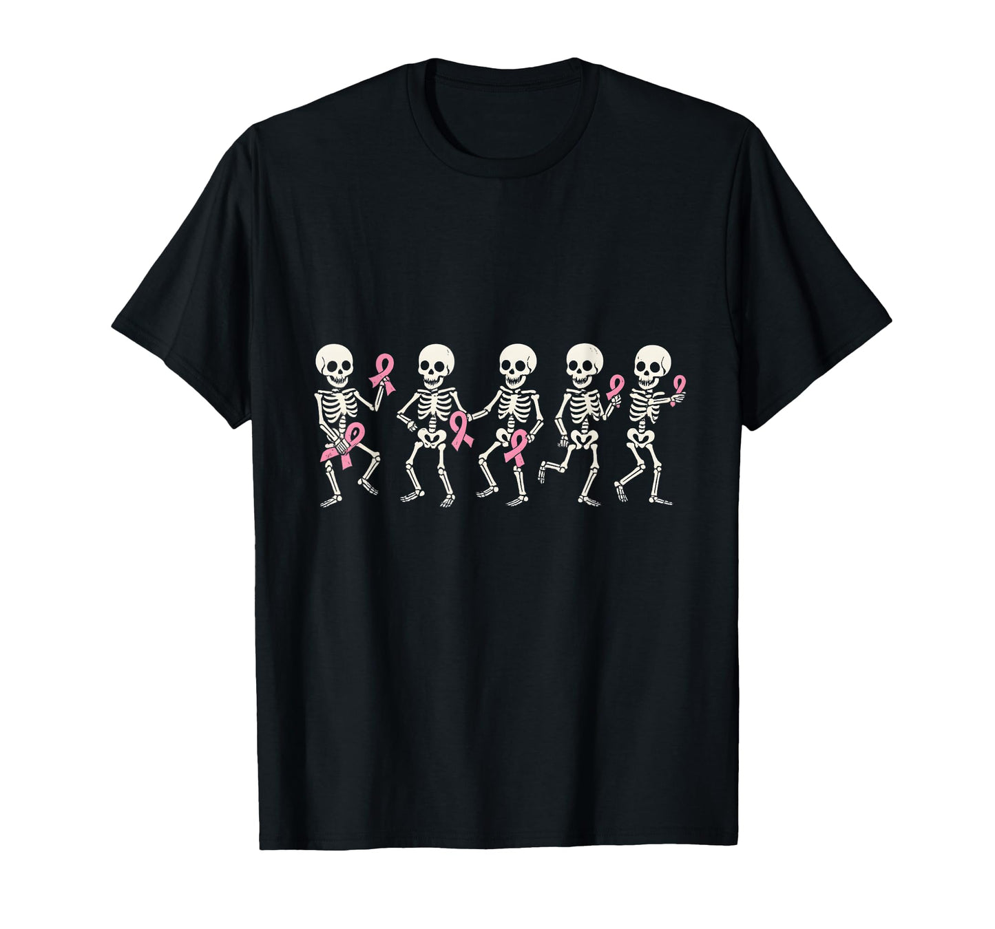 Halloween Breast Cancer Awareness Pink Ribbon Skeleton T-Shirt