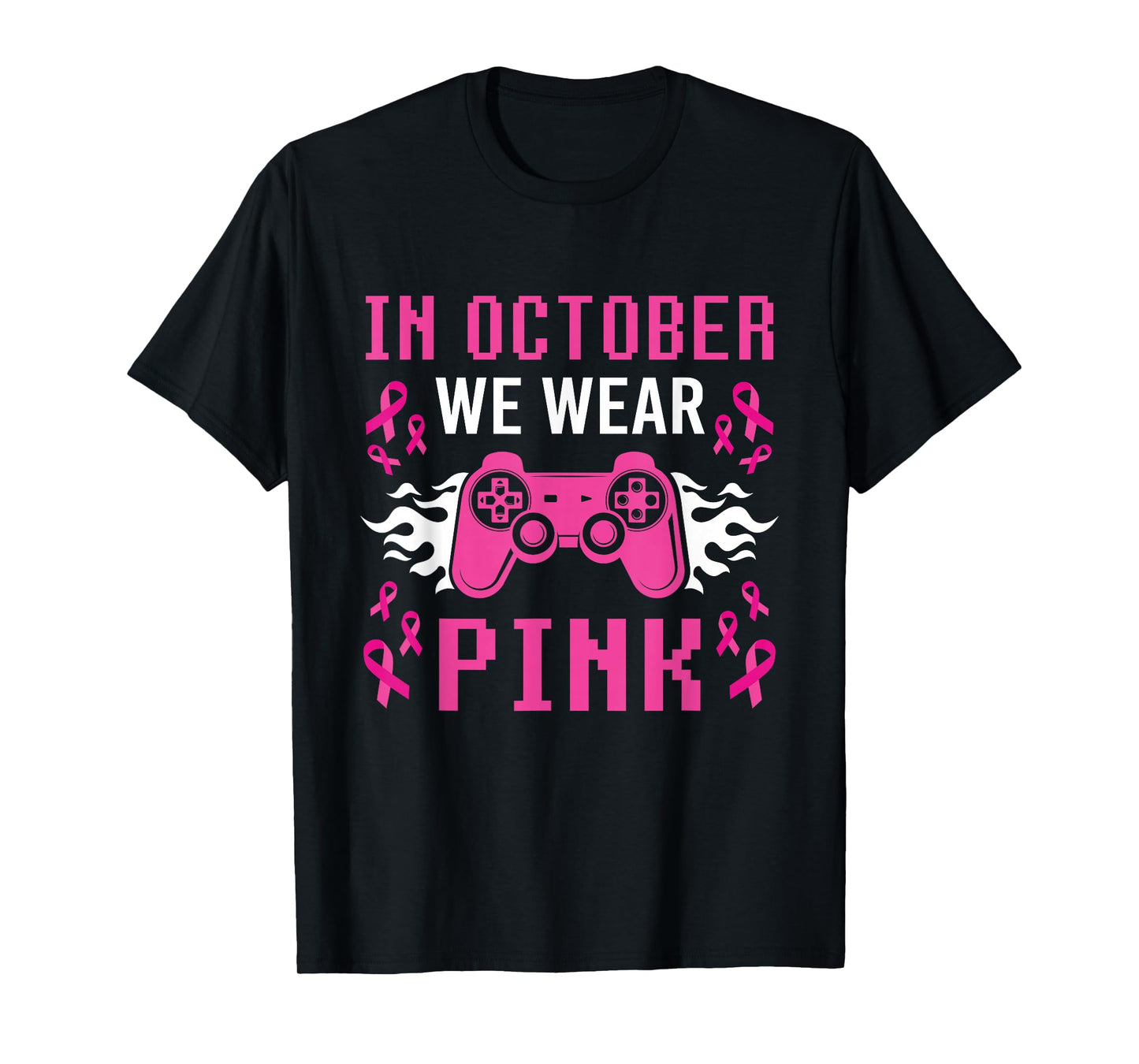 In October We Wear Pink Breast Cancer Gaming Kids Boys Youth T-Shirt