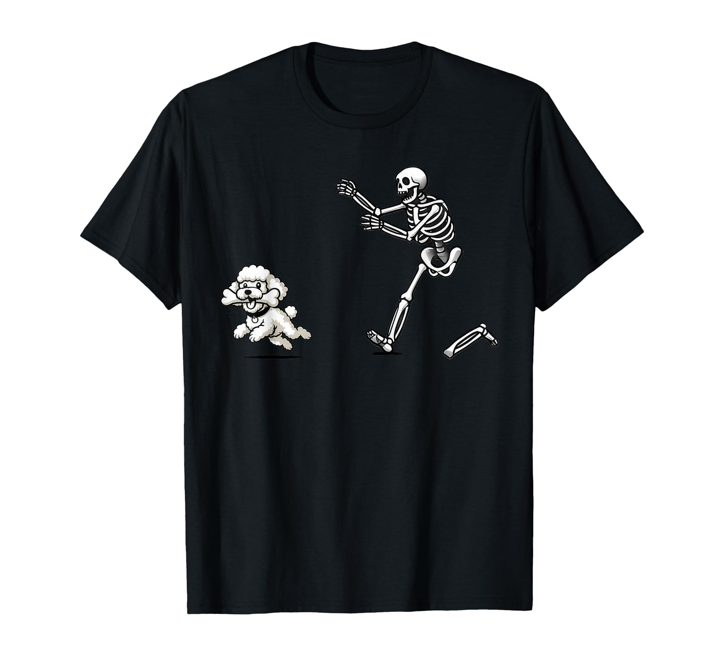 Funny Skeleton Chasing Poodle Halloween Dog Mom Pet Lover T-Shirt