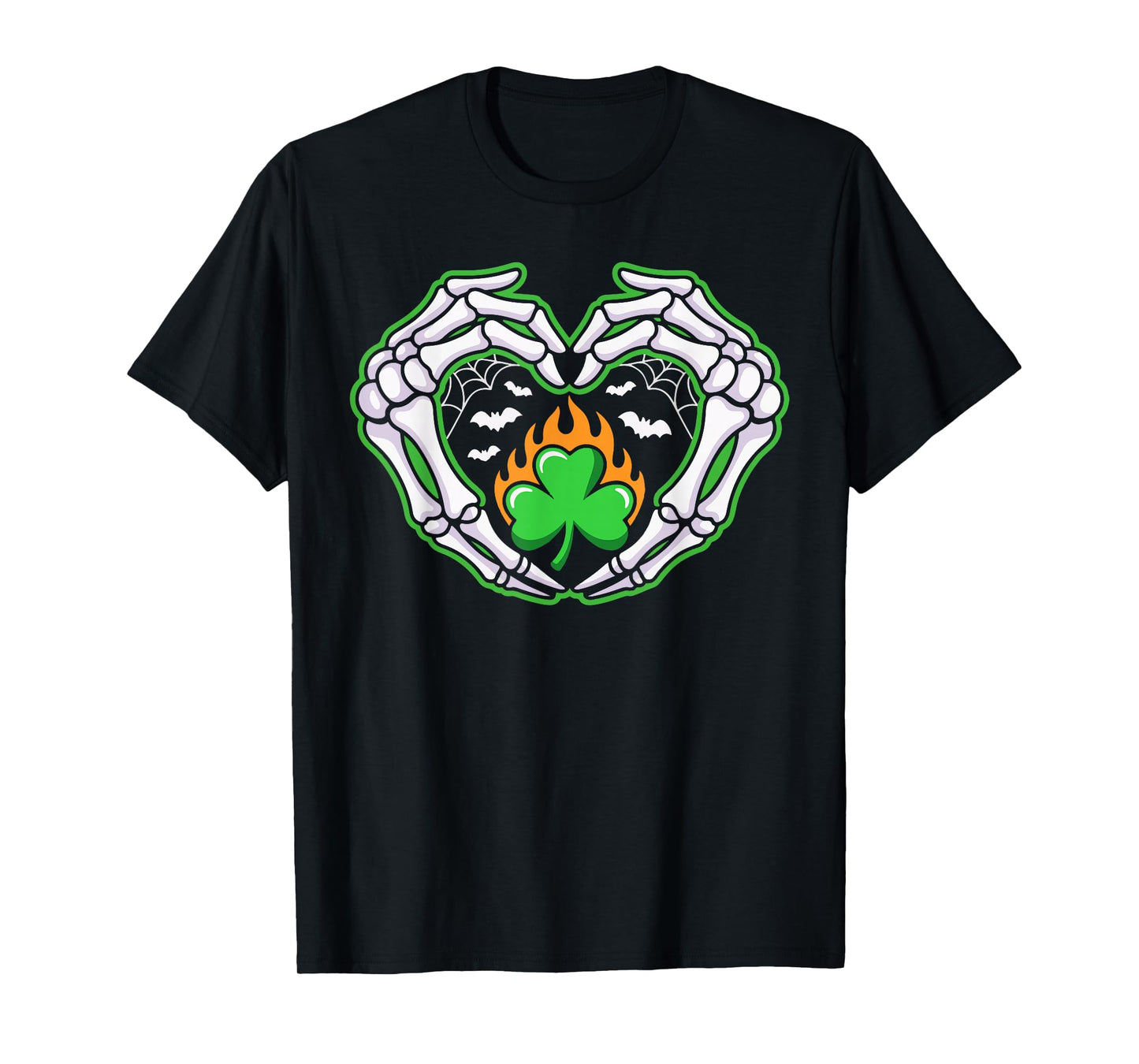 Spooky Shamrock Skeleton Hands Heart Irish Halloween Men Boy T-Shirt