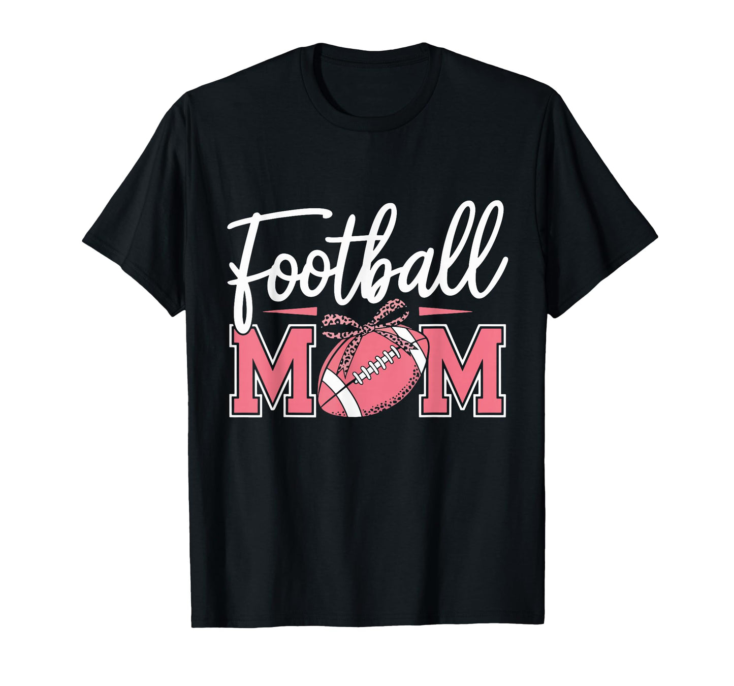 Football Mom Breast Cancer Awareness Pink Ribbon Leopard Mom T-Shirt