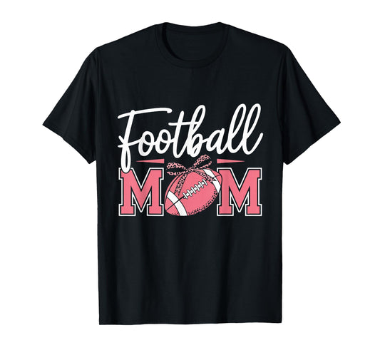 Football Mom Breast Cancer Awareness Pink Ribbon Leopard Mom T-Shirt