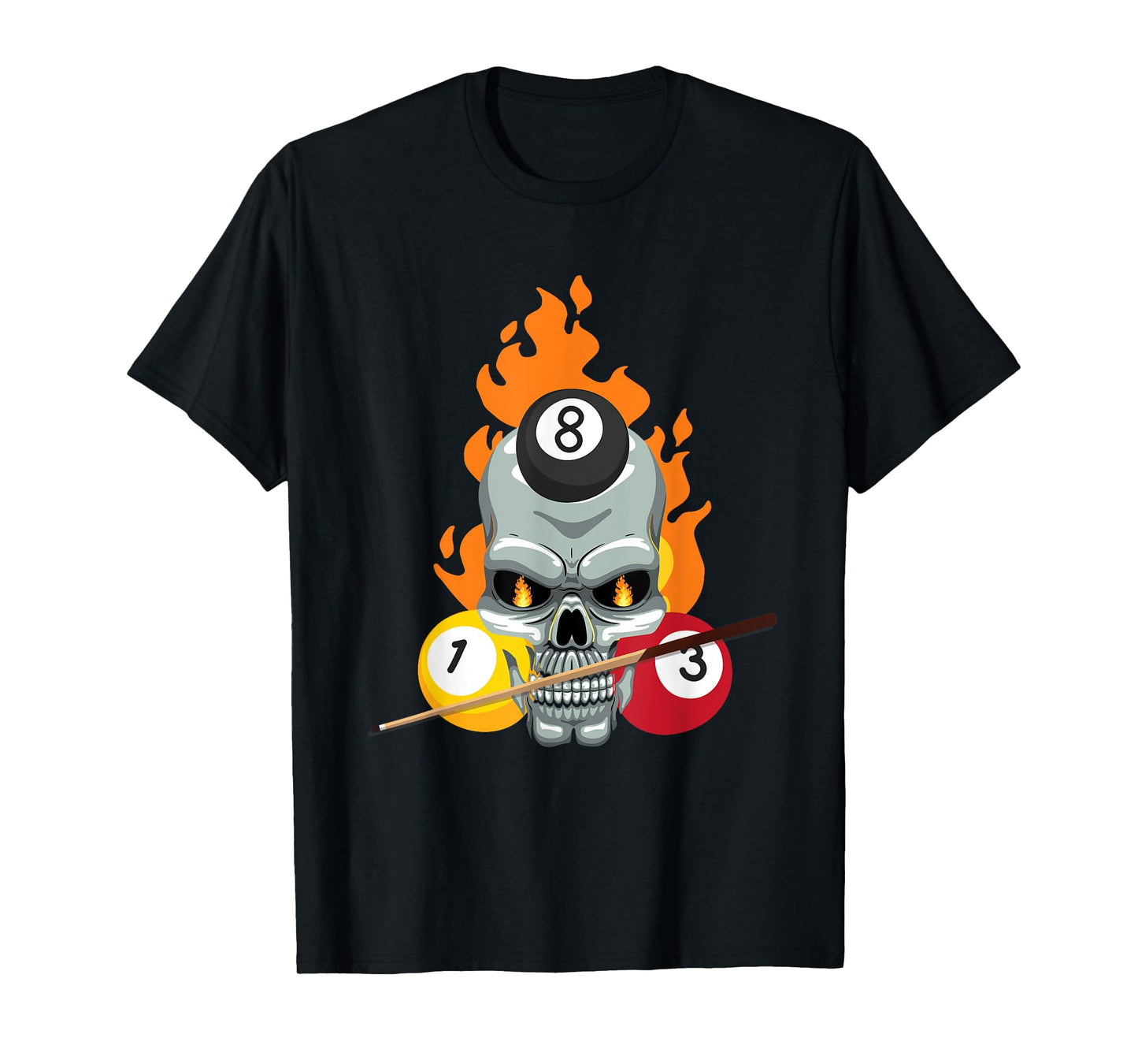 Pool Player Skull Billiards Cue Design Billiard Ball T-Shirt