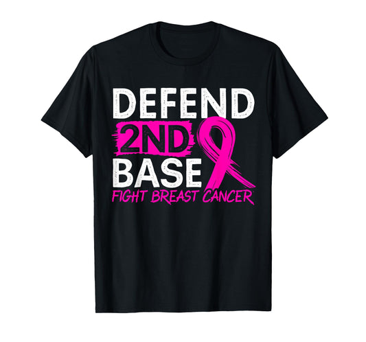 Defend 2nd Base Baseball Player Breast Cancer Awareness T-Shirt