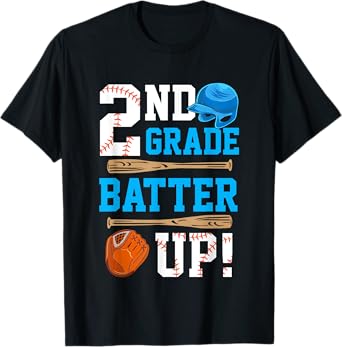 Back To School 2nd Grade Batter Up Baseball First Day Boys T-Shirt