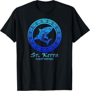 St. Kitts, West Indies Vintage Tribal Shark Vacation T-Shirt