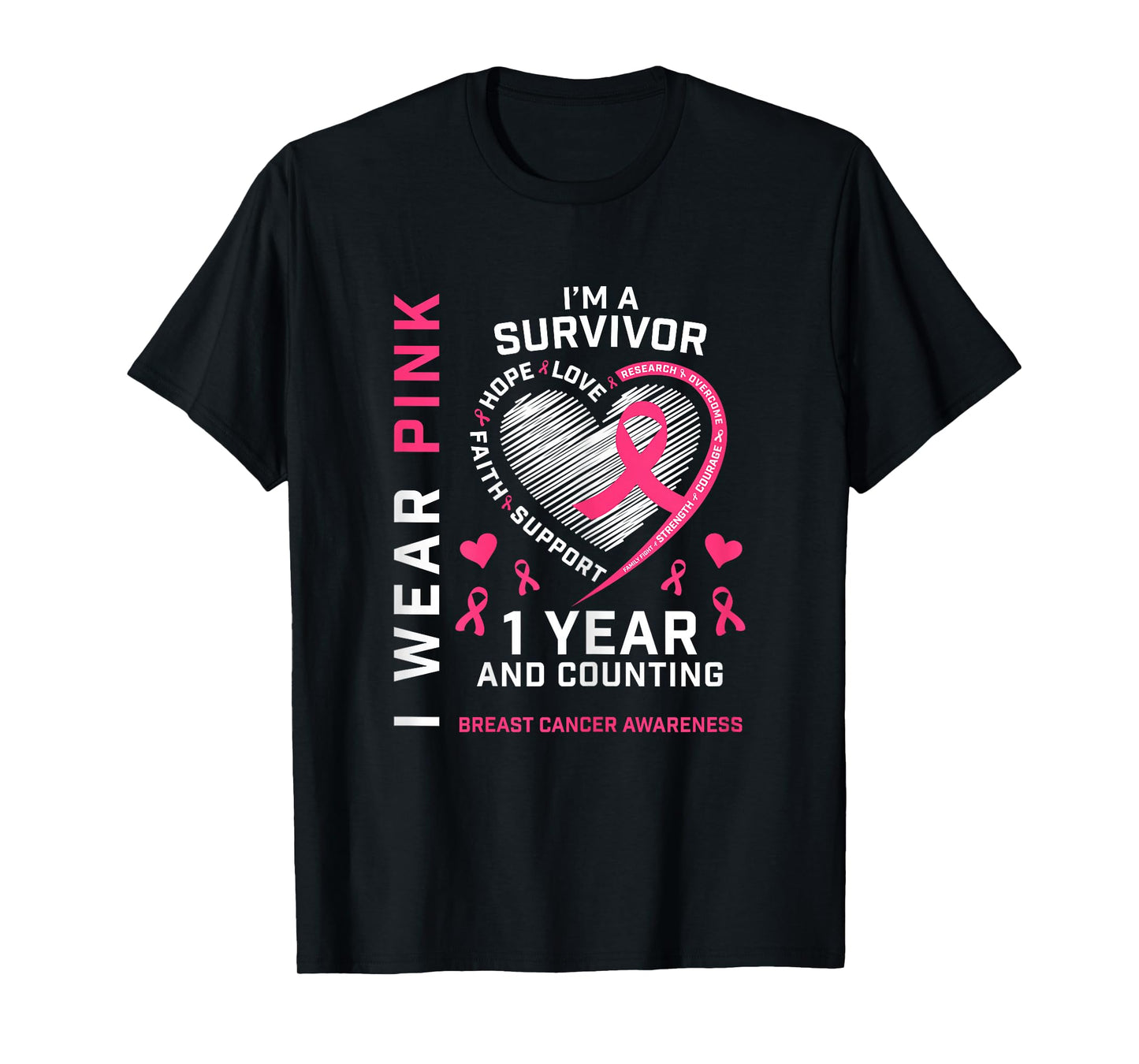 1 Year Cancer Free Mom Pink Awareness Breast Cancer Survivor T-Shirt