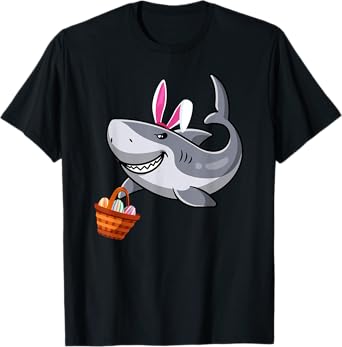 Cute Shark with Easter Basket and Bunny Ears Happy Easter T-Shirt