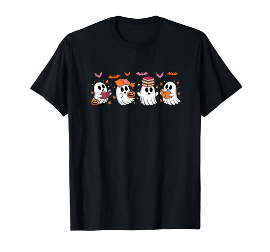 Halloween Group Boo Ghosts Reading Books Bookworm Librarian T-Shirt