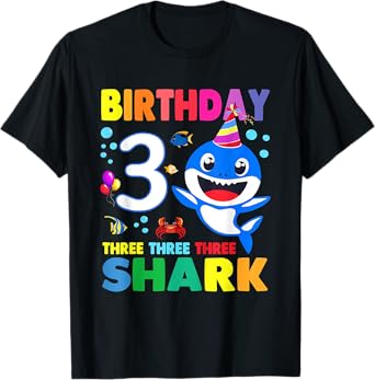 Birthday Kids Shark 3 Year Old 3rd Birthday Matching Family T-Shirt