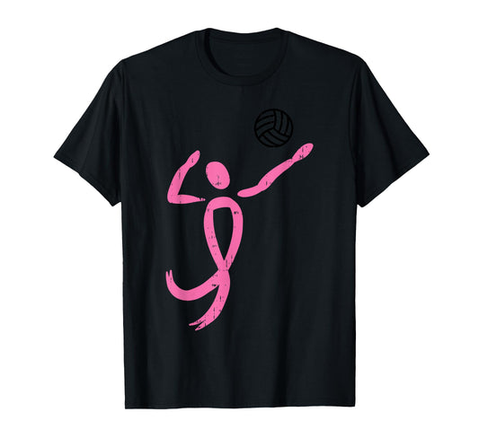 Volleyball Player Pink Ribbon Breast Cancer Awareness Gift T-Shirt