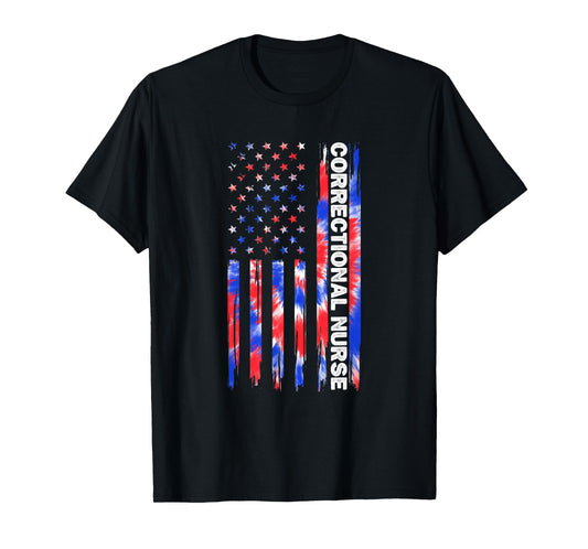 Correctional Nurse Nursing Tie Dye American Flag 4th Of July T-Shirt