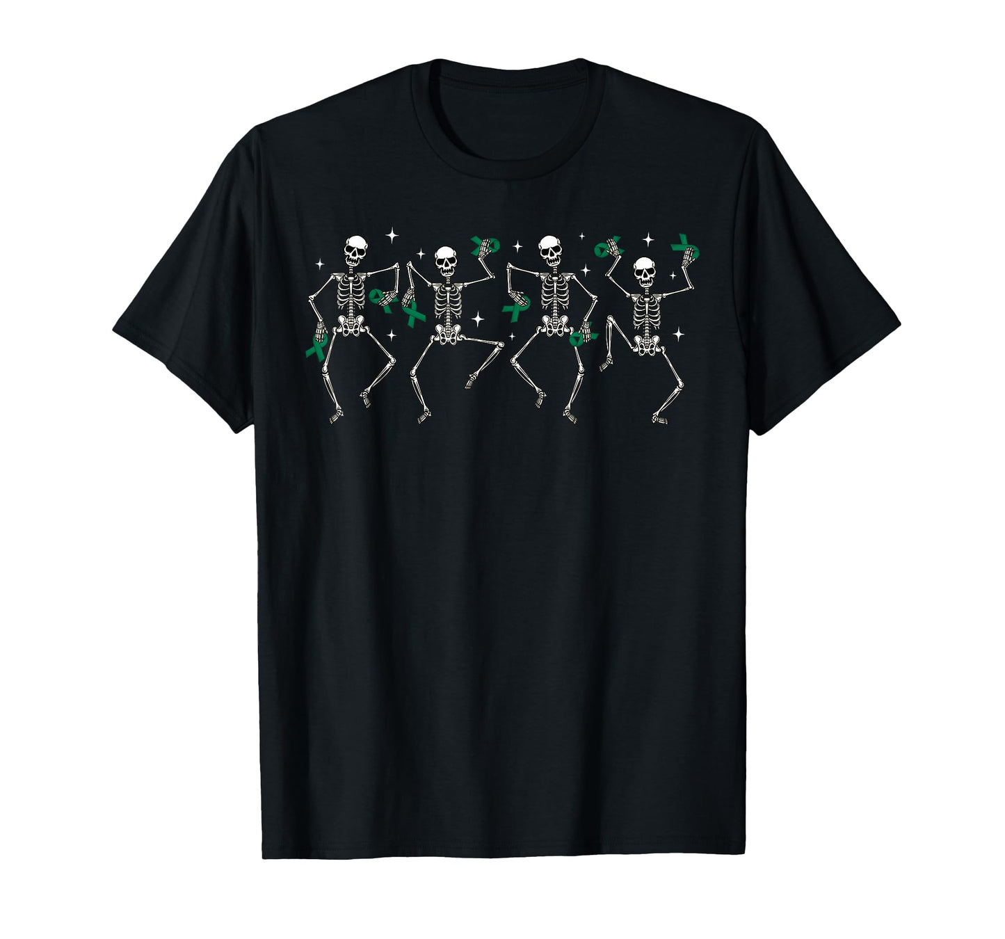 Liver Cancer Awareness Skeletons & Pink Ribbons Halloween T-Shirt