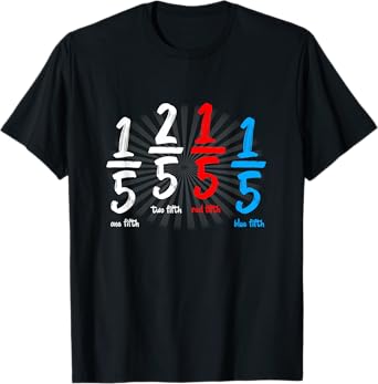 One Fifth Two Fifth Red Fifth Blue Fifth Funny Math T-Shirt