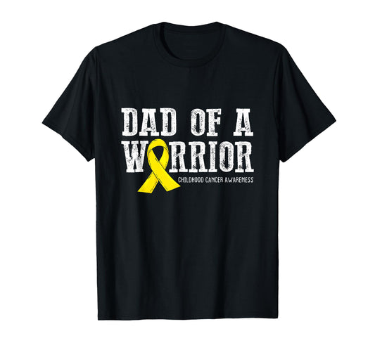 Mens Dad of a Warrior Childhood Cancer Awareness Ribbon T-Shirt