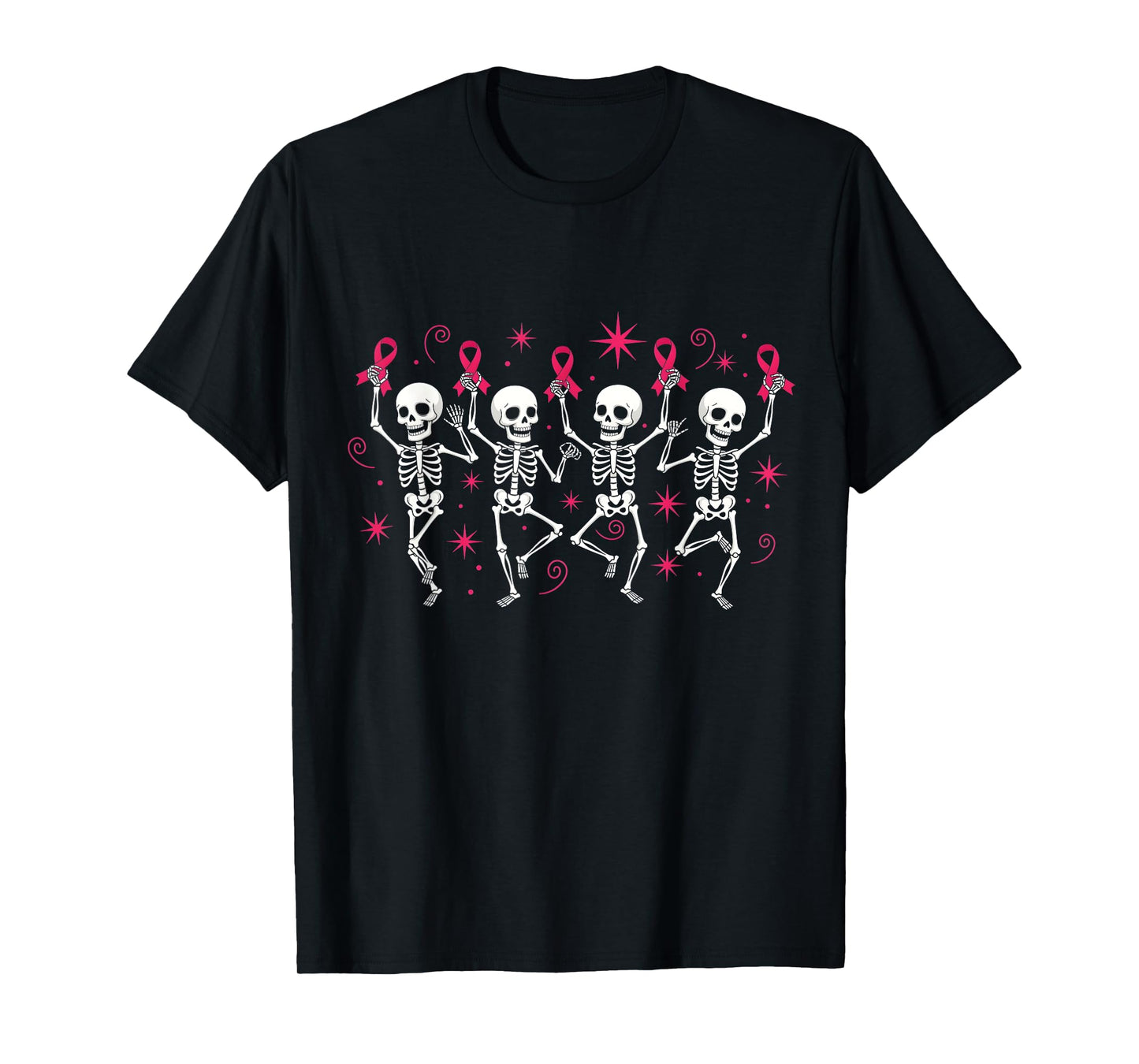 Pink Ribbon Breast Cancer Awareness Skeleton Women Men Kids T-Shirt