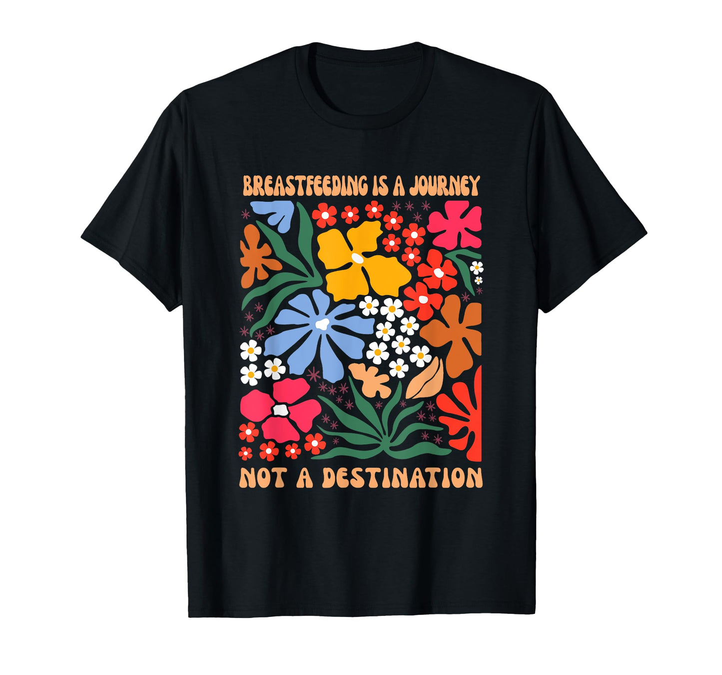 Lactivist IBCLC Breastfeeding Consultant Women's Floral Boho Black Crew Neck T-Shirt, Small, Short Sleeve