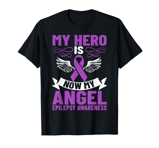 Epilepsy Ribbon My Hero is Now My Angel Epilepsy Awareness T-Shirt