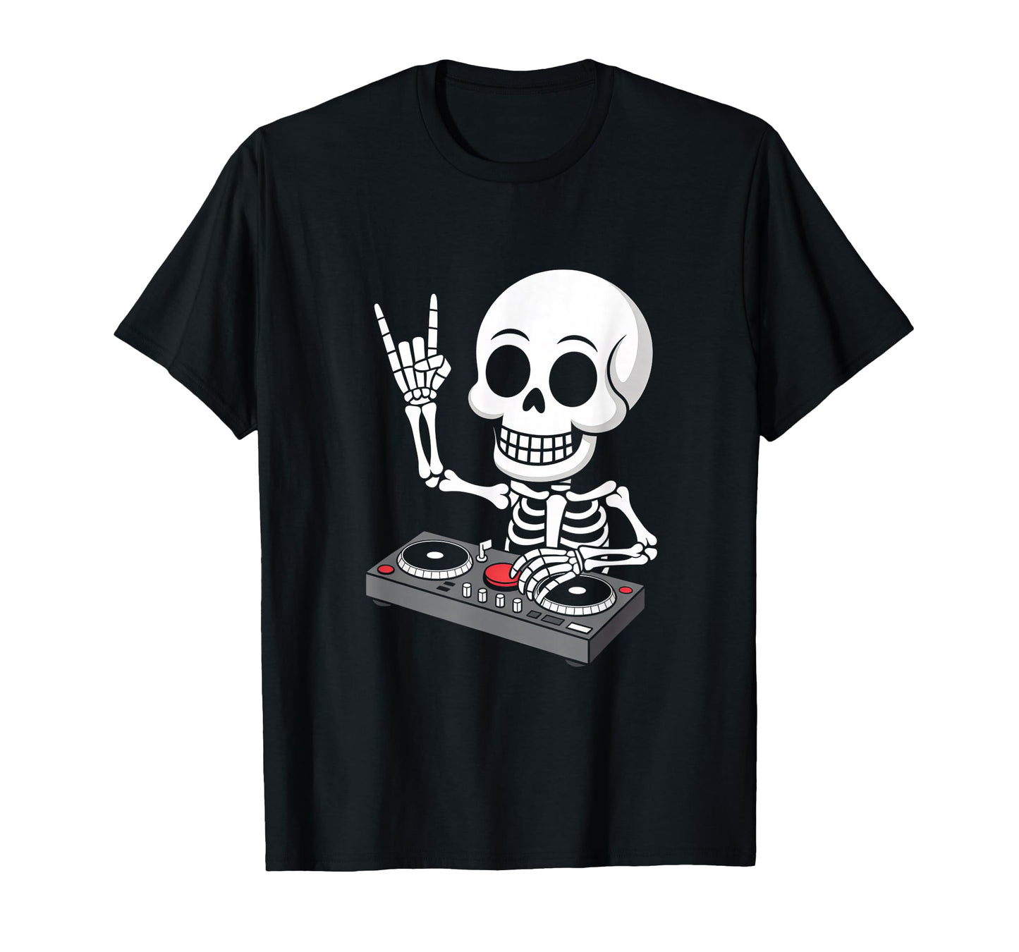 Skeleton DJ on Turntables EDM Synthesizer Rave Music Ghost T-Shirt