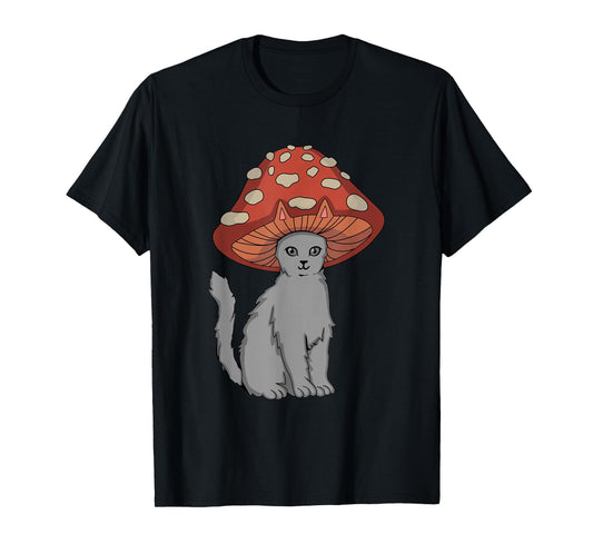 Cottagecore Cats Aesthetic Cat Mushroom Hat Kawaii T-Shirt