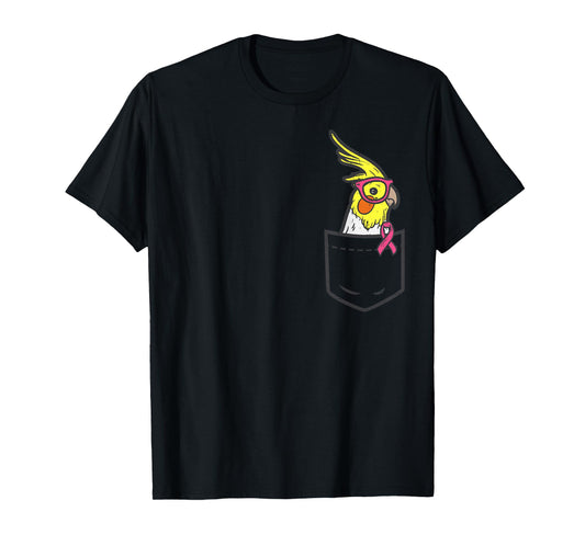 Pocket Cockatiel Bird Pink Ribbon Breast Cancer Awareness T-Shirt