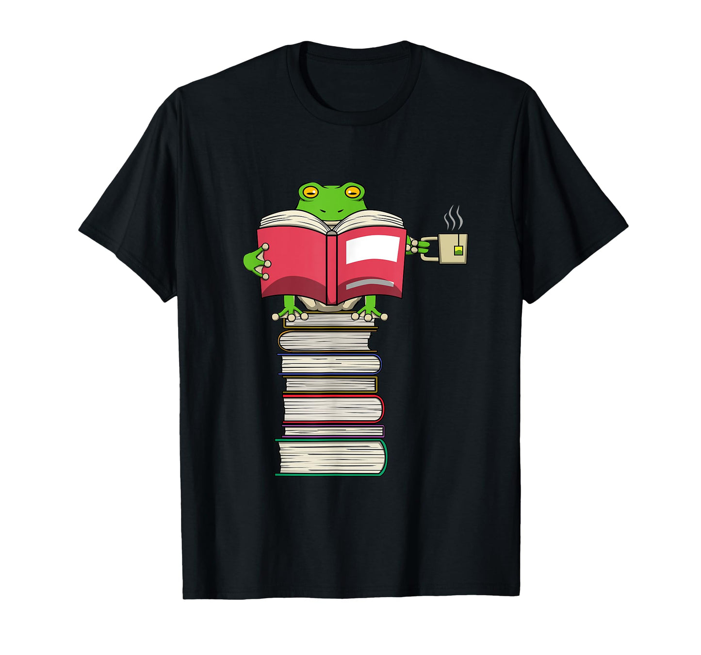 Funny Frog Reading Books and Drinking Tea T-Shirt