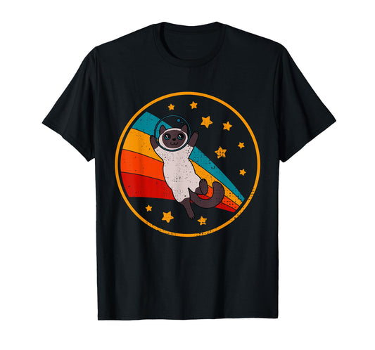 Cute Vintage Siamese Cat Bicolor Space Cat Men Women Girls Kids T-Shirt