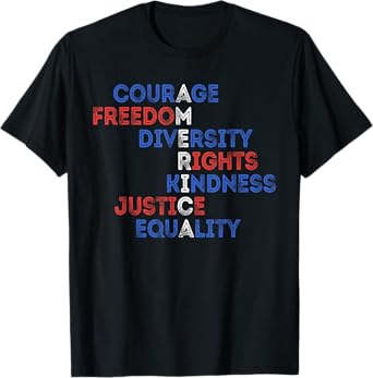 Courage Freedom Diversity Equality Justice Retro USA Flag T-Shirt