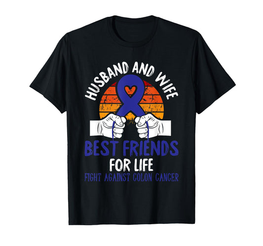 Husband And Wife Colon Cancer Awareness Fight Retro Gifts T-Shirt