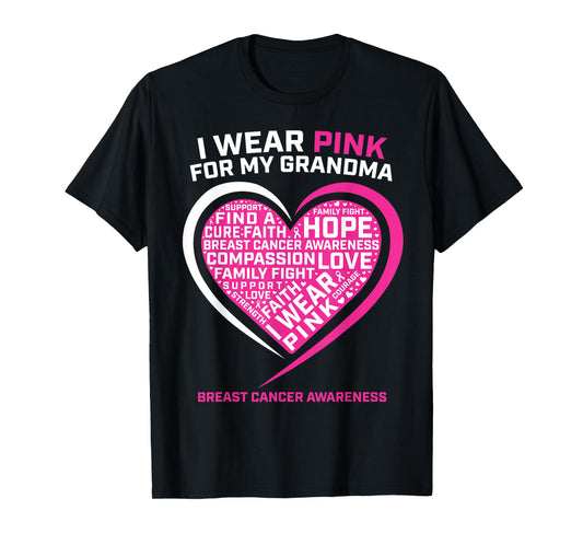 Kids Gift I Wear Pink For My Grandma Breast Cancer Awareness T-Shirt