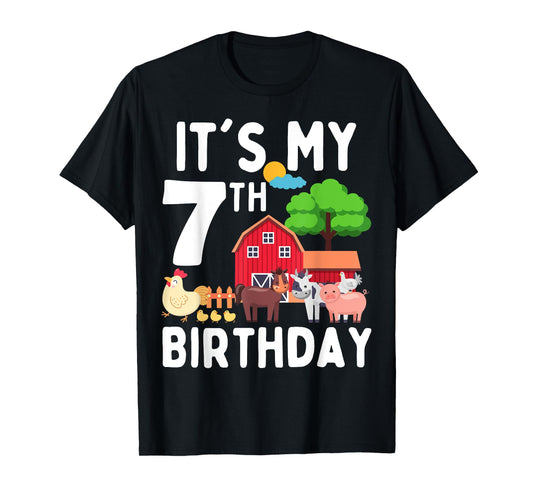 It's My 7th Birthday 7 Years Old Farm Animals Theme for Kids T-Shirt