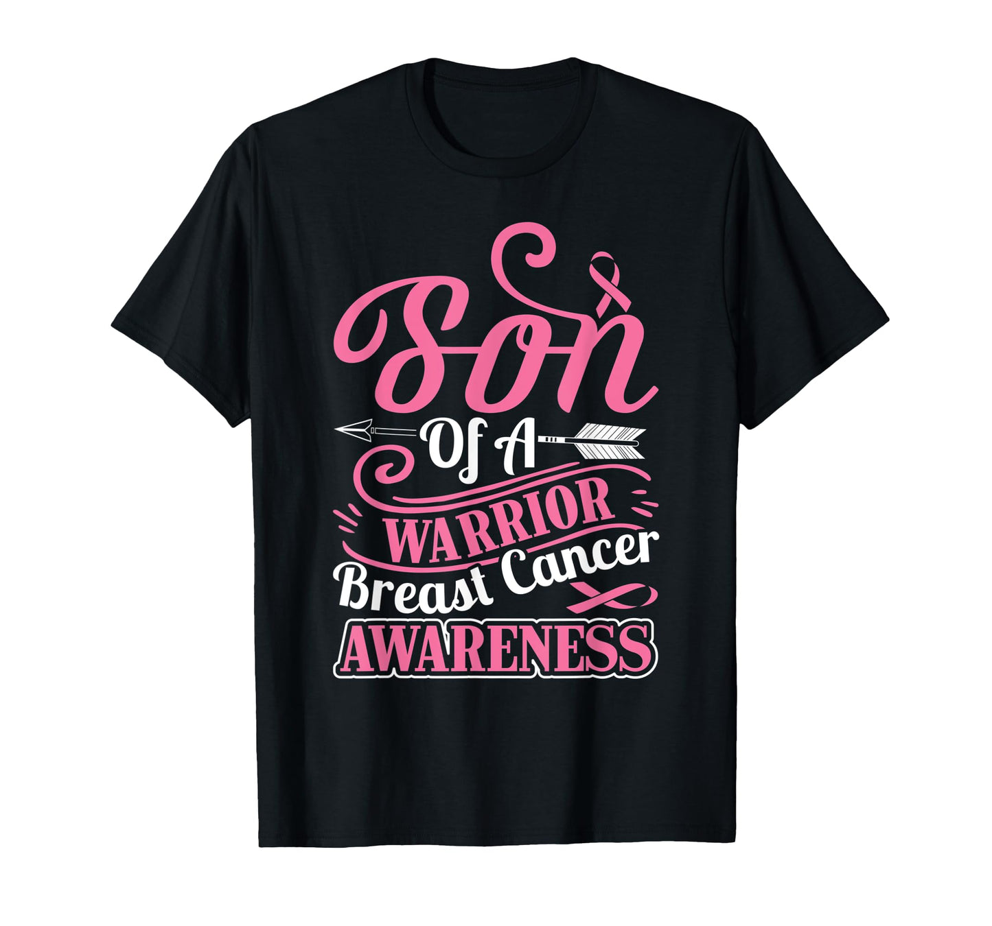 pink ribbon breast cancer awareness Son of warrior boys men T-Shirt