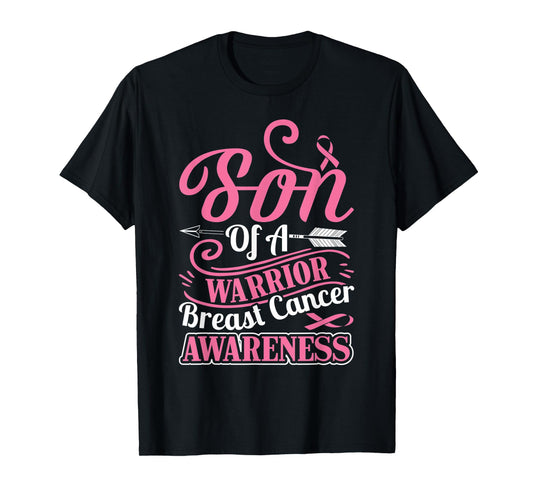 pink ribbon breast cancer awareness Son of warrior boys men T-Shirt