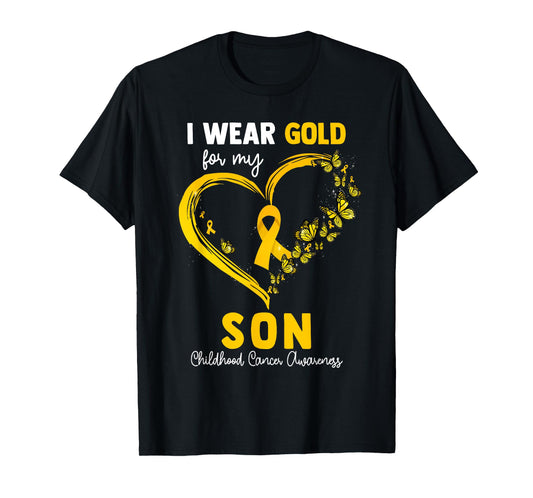 I Wear Gold For My Son Childhood Cancer Heart Ribbon T-Shirt