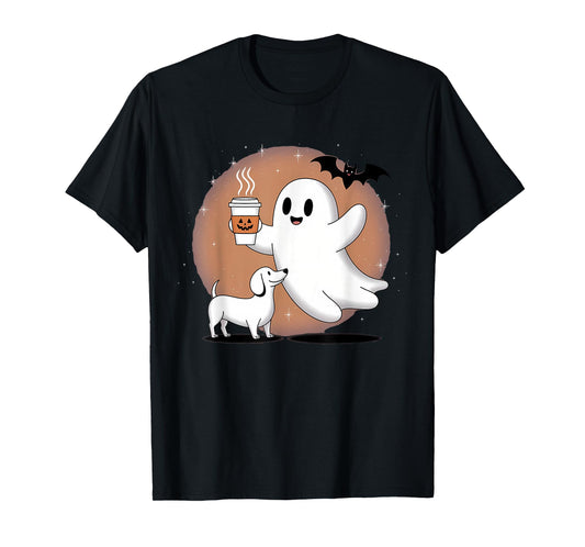 Dachshund Ghost Halloween Spooky Season Weenie Dog Retro T-Shirt