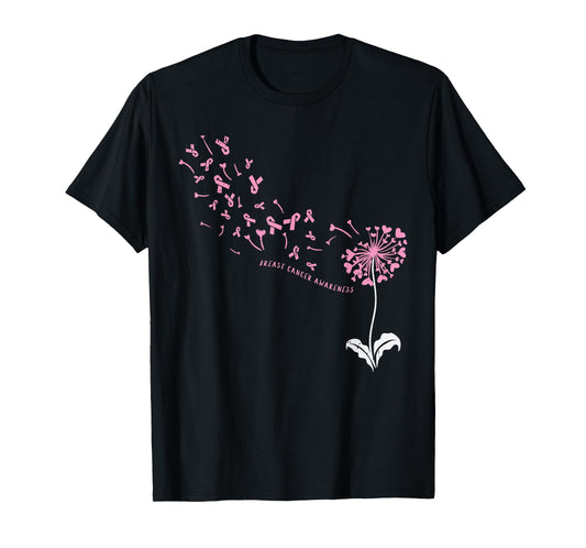 Dandelion Breast Cancer Awareness Pink Ribbon Support Gift T-Shirt