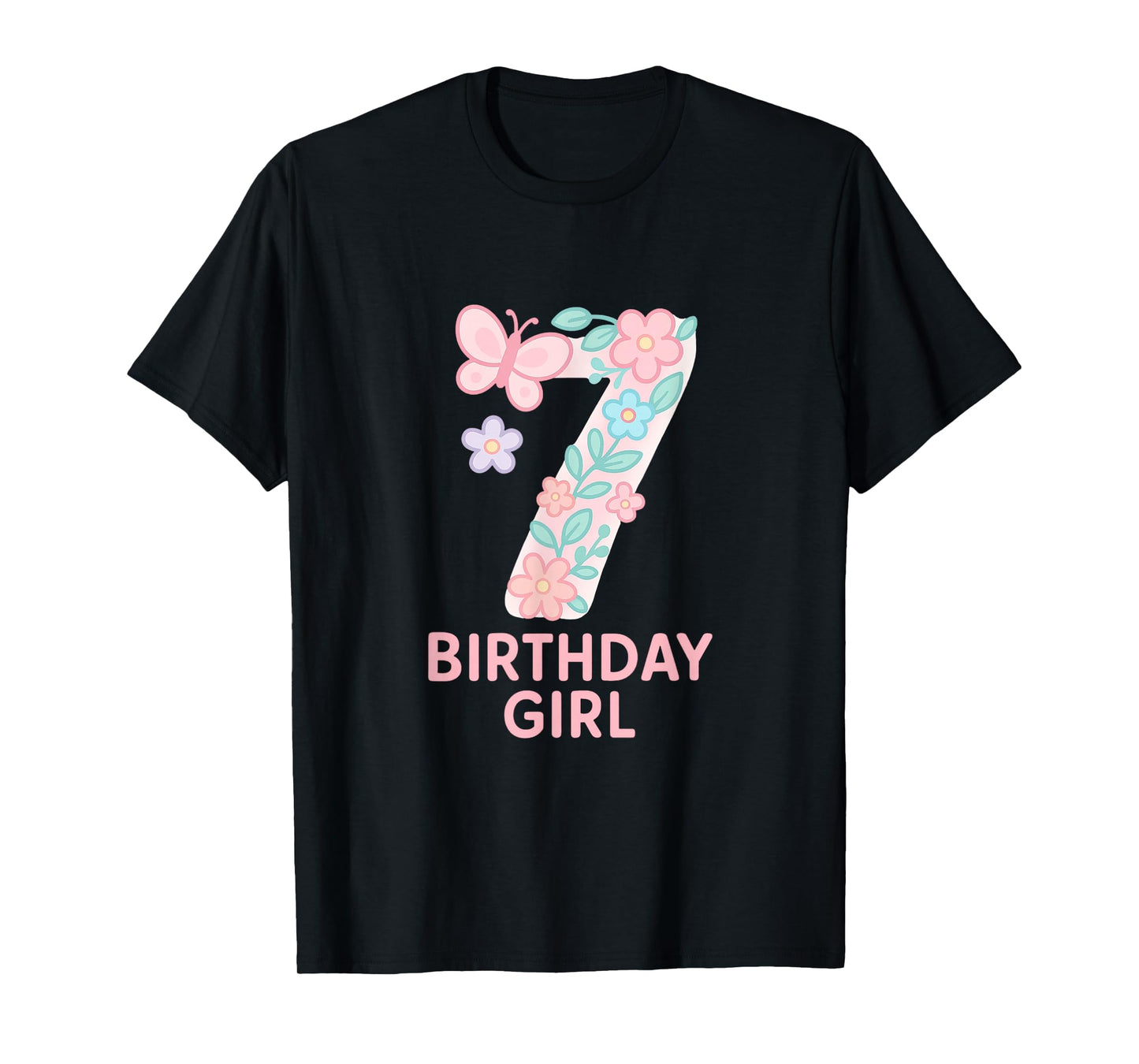 Sweet Floral Number Seven Birthday Girl T-Shirt