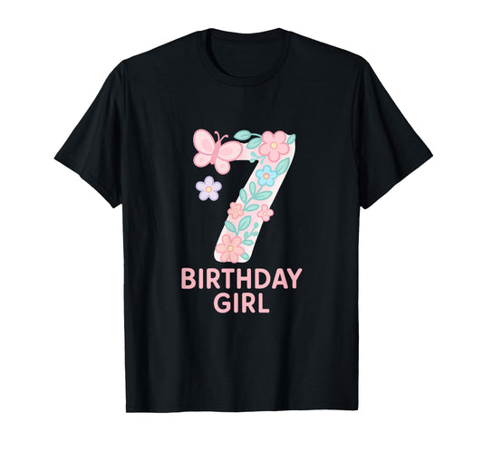 Sweet Floral Number Seven Birthday Girl T-Shirt