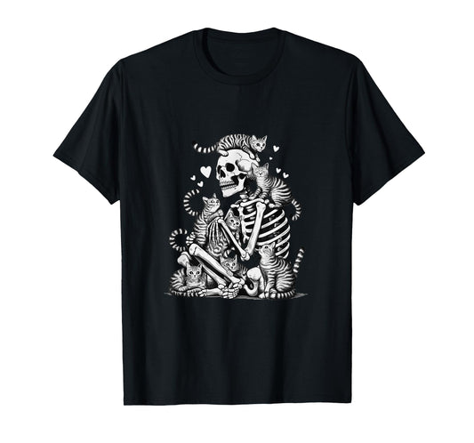 Skeleton Cat Skull Kitty Cute Halloween Men Women Kids Goth T-Shirt