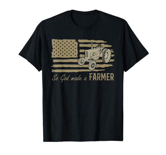 USA Patriotic American Flag Tractor So God Made A Farmer T-Shirt