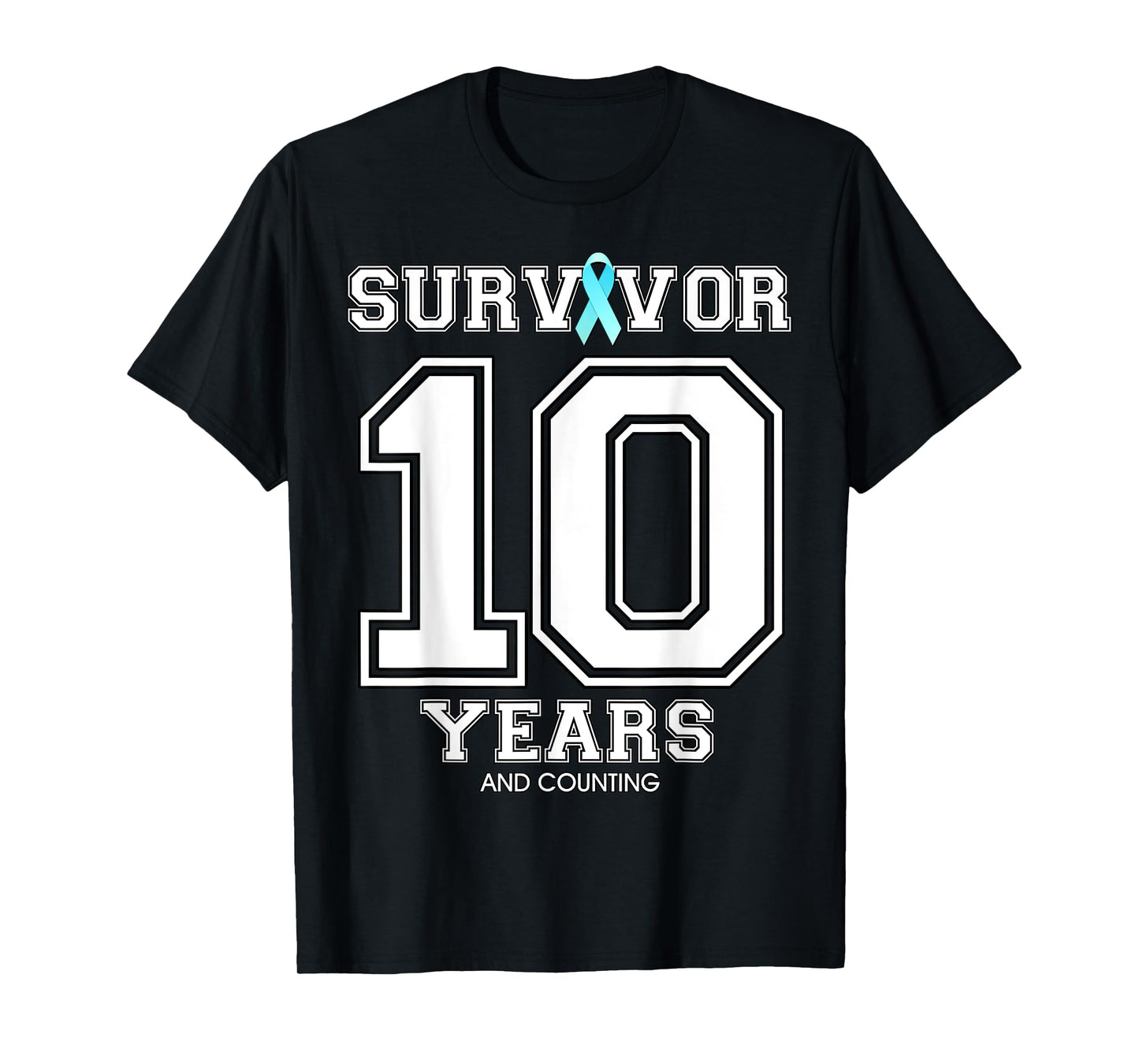 10 Years Ovarian Cancer Survivor Teal Ribbon Gift For Women T-Shirt