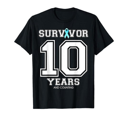 10 Years Ovarian Cancer Survivor Teal Ribbon Gift For Women T-Shirt