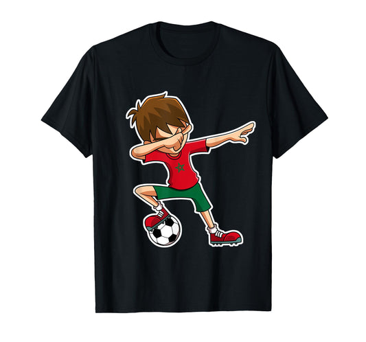 Dabbing Soccer Boy Morocco Shirt, Moroccan Flag Jersey T-Shirt