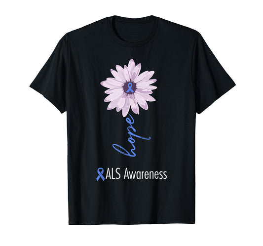 ALS Awareness Month Blue Sunflower Ribbon ALS Warrior T-Shirt